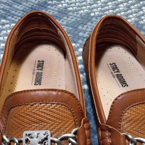 Stacy Adams CYGNET MOC TOE BIT Tan leather mens 10 dress shoe loafer hand stitch - Picture 15 of 16